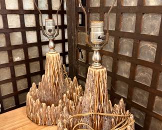 2 Vintage Ceramic Stalagmite Table Lamps