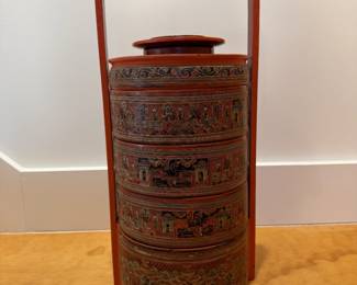 Vintage Burmese 4 Tier Stacking Food Basket. 18.3/4in Tall