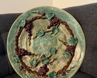 Asian Majolica Style Ceramic Platter - Signed