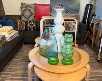 IKEA SVALSTA Birch Veneer Nesting Tables. Measurements: Large Table (H 18.1/8in | W 28.3/4in | D 25.1/4in). Small Table (H 15.3/4in | W 21.5/8in | D 18.1/8 in.