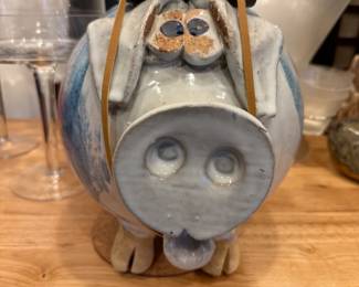Front View of Studio Pottery Piggy Bank