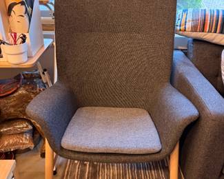 IKEA VEDBO high back arm chair upholstered in Gunnared Dark Gray. Measurements: Width: 31 1/2 " | Depth: 33 1/2 " | Height: 42 1/2 " | Seat width: 17 3/4 " | Seat depth: 18 7/8 " | Seat height: 17 3/8 "