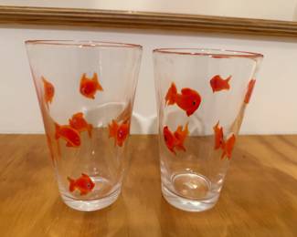 2 Crate&Barrell Blown Glass Koi Fish Tumblers