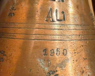 Antique Copper Lidded Wine/Water Jug - 19.1/2in Tall - Signed ALi 1950