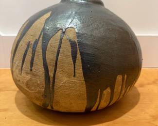 Signed Studio Art Pottery Ikebana Style Drip Glaze Vase