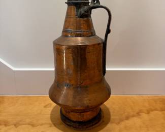Antique Copper Lidded Wine/Water Jug - 19.1/2in Tall