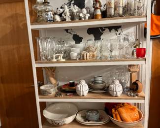 West Elm White Washed Mango Wood Iron Shelf on casters.