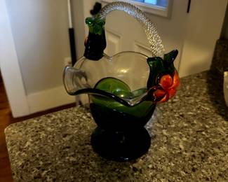 HAND BLOWN FLORAL BASKET