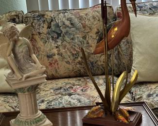 Fairy Figurine and Vintage Woodland Brass Long-legged Crane