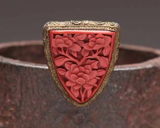 Chinese Cinnabar Shield-Shaped Clip