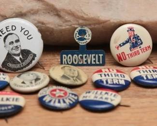 13 Vintage Political Pins, 1940s Era
