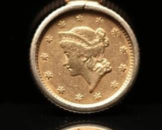 1853 Liberty One Dollar Gold Coin, 2.24 g