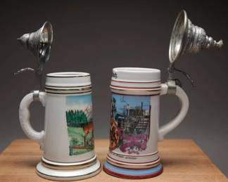 Antique German Beer Steins, Lithophane Bottoms