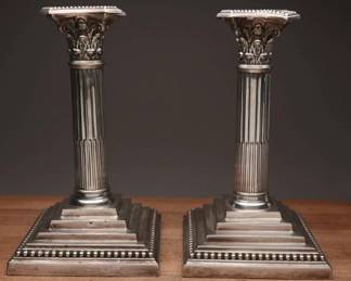 William Hutton Silver Plate Candlesticks