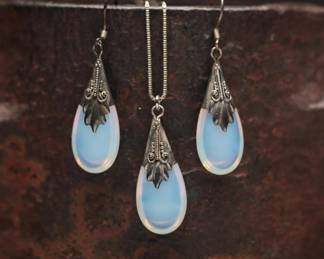 Sterling Silver Opalite Necklace Set