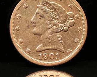 1901 S Coronet Head Gold $5 Half Eagle 8.26g