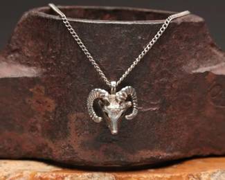 Sterling Silver Ram Pendant Necklace 17.29g