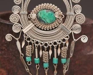 Handcrafted Metal Brooch with Stone Detail
