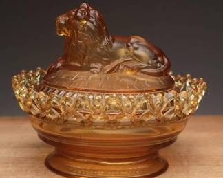 Vintage Amber Imperial Lion Candy Dish
