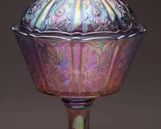 Fenton Lidded Dish, 9" Tall, Iridescent Glass