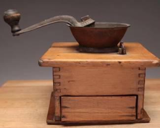 Antique Wooden Coffee Mill Grinder Drawer