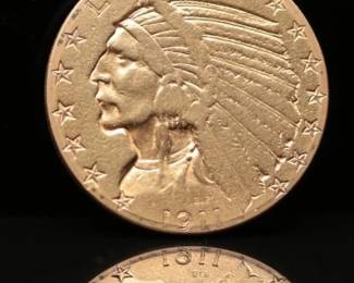 1911 S Indian Head Gold $5 Half Eagle 8.26g