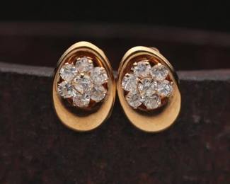 14K Gold Earrings with Floral Cluster Design