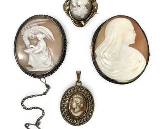 (4) Iconic Art Nouveau Cameo Brooches/Pendant