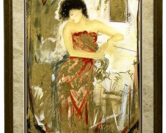 Signed Janet Treby “Red Dress" Serigraph