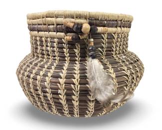 Signed Native Hand Woven Pine Needle Basket