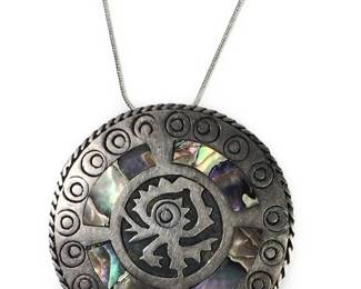 Mexico Sterling Silver Abalone Pendant Necklace