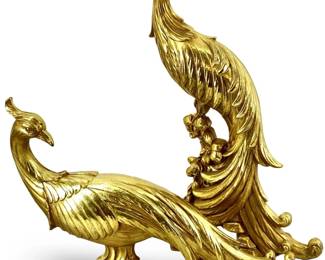 2pc Gold Hue Painted Resin Syroco Peacocks