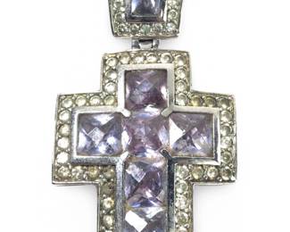 Signed PJM Sterling Silver Amethyst Cross Pendant
