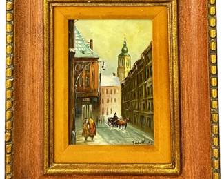 Signed Zabehlicky Street Landscape Oil on Panel