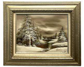 Signed Winter Forest Oil on Canvas