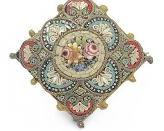 Antique Micro Mosaic Millefiori Gold Plate Pin