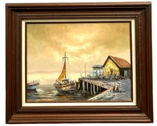 Signed M. Considine Harbor Oil on Canvas
