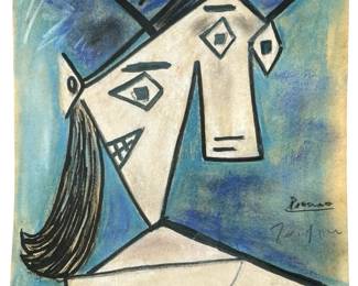 Signed Attributed Picasso Portrait Mixed Media