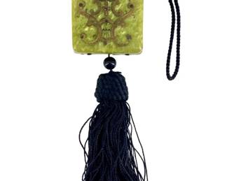 French Vintage Green Celluloid & Tassel Compact