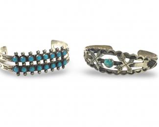 (2) Native American Sterling Turquoise Cuff