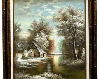 Signed Webber Winter Landscape Oil on Canvas