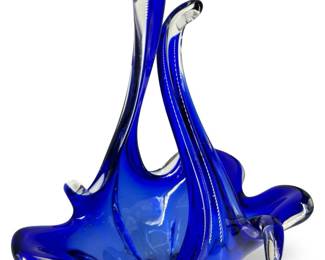 Hand Blown Cobalt Blue Art Glass Basket
