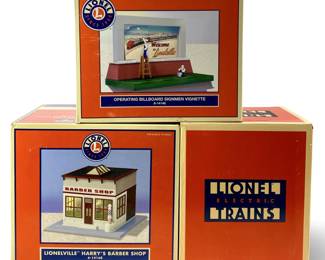Lionel Billboard, Switch Tower, and Barber Shop