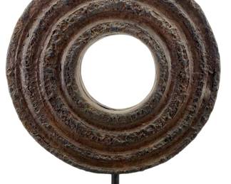 Brutalist Design Cement Wheel Art on Stand