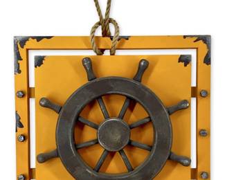 Vintage Orange Wooden Nautical Ship Wheel Art