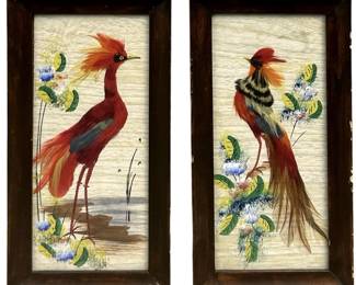 Vintage Mexican Feather Art Pair