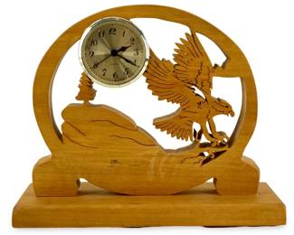 Carved Wood Landing Eagle Quartz Desk Clock