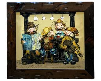 Signed Vintage Tavern Textural Oil on Canvas