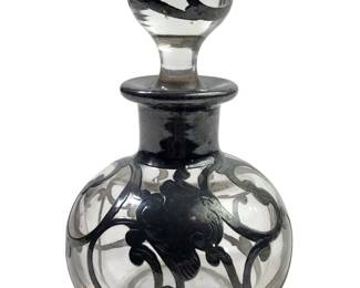 Art Nouveau Sterling Trim Glass Perfume Bottle