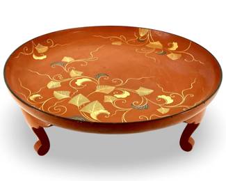 Lacquer Red and Gold Chinoiserie Footed Tray